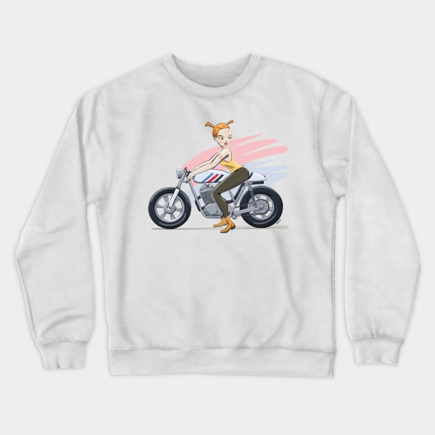 Girl on motorcycle Crewneck Sweatshirt by motylanoga